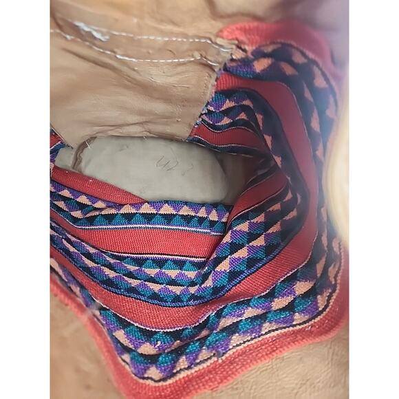 LARGE BACKPACK HAND WOVEN WOOL KILIM TOOLED LEATHER VTG SLING PURSE TOTE BAG main image 7